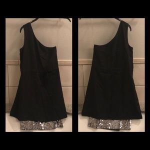 New Hugo Boss one shoulder asymmetric sequin layered peekaboo underlay minidress